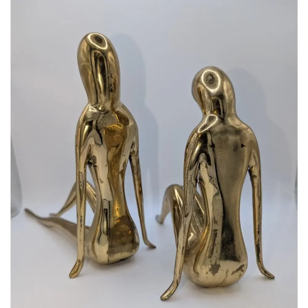 Vtg Solid Brass Female Statues BookendsHollywood Regency Art Deco Revival